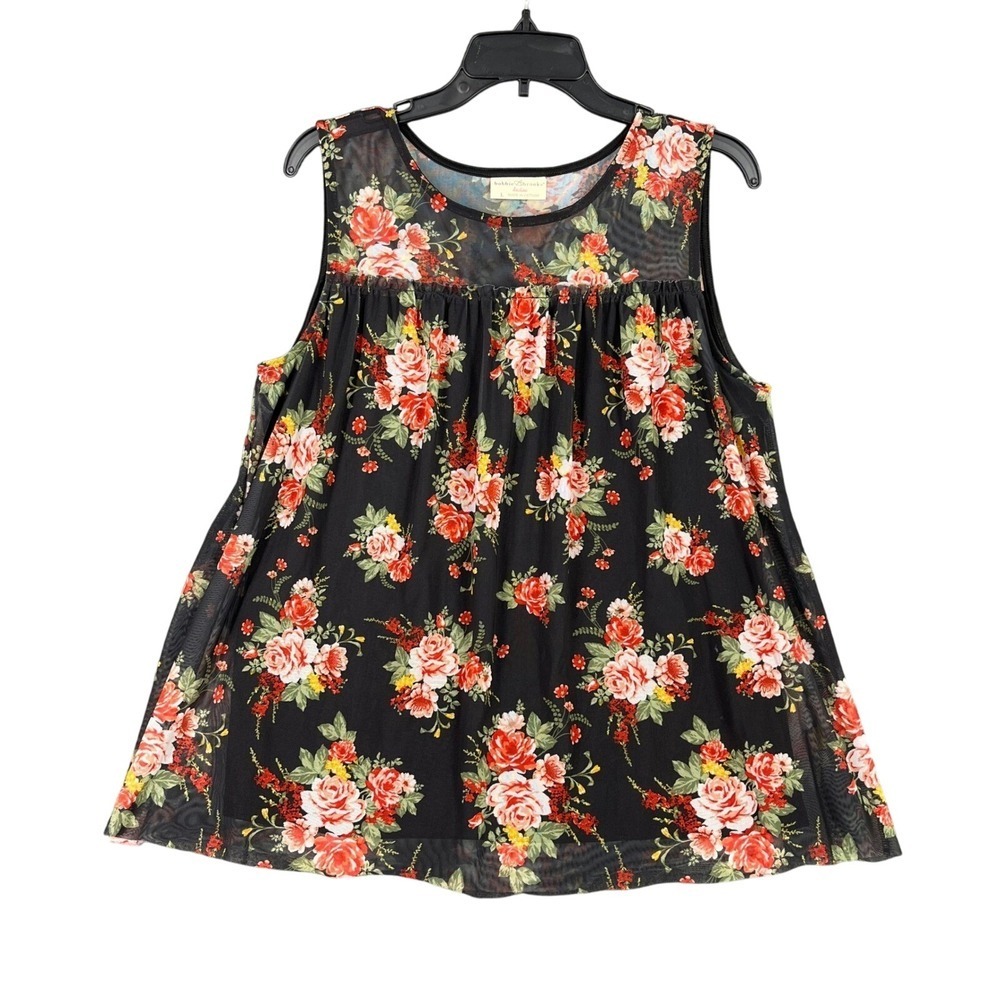 Bobbie Brooks‎ Mesh Tank Floral Whimsigoth Blouse L Fairy Cottagecore Boho Y2K